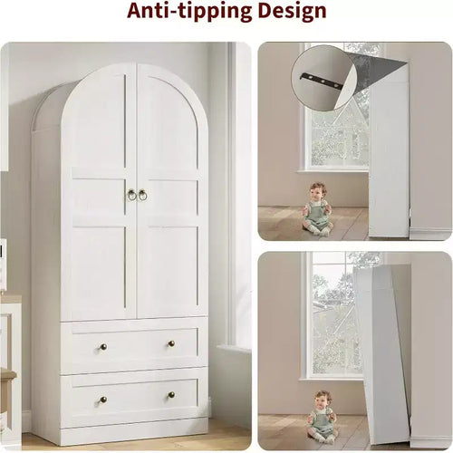 72 Tall Kitchen Pantry Cabinet with Wood/Glass Doors & Drawers, Wood Arch Storage Shelves, Farmhouse Freestanding Large Cupboard for Dining
