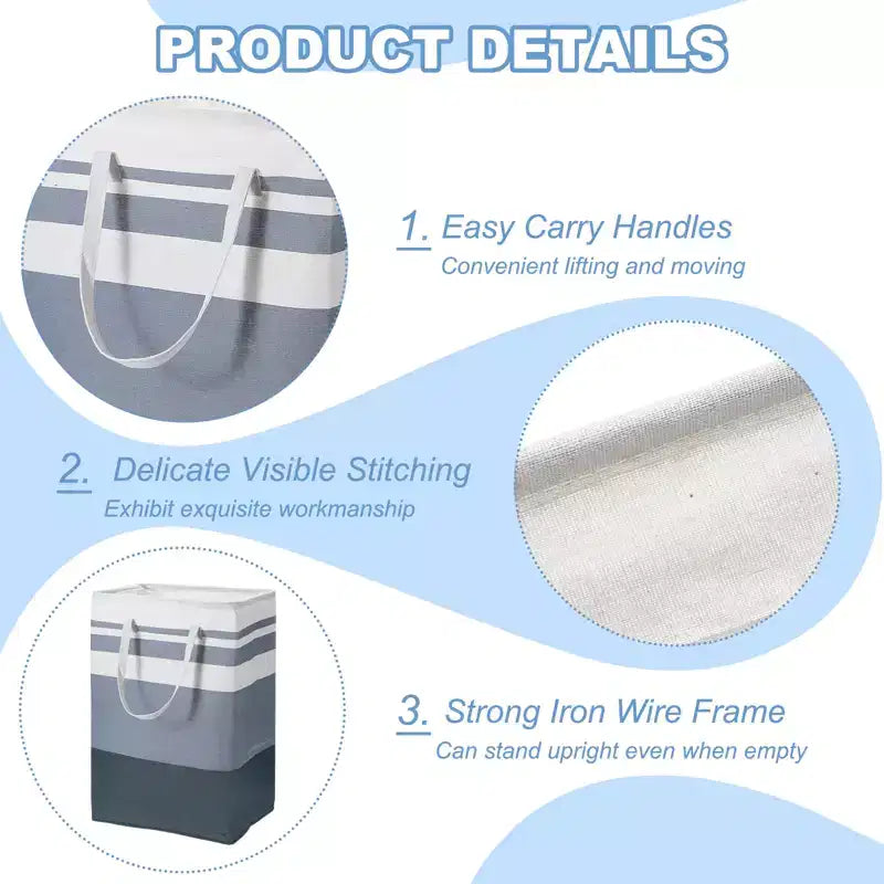 Unique Bargains Large Foldable Waterproof Travel Easy Carry Handles Laundry Basket