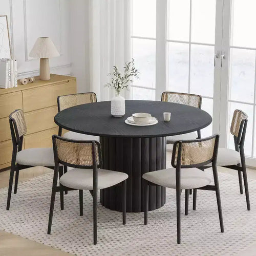 PexFix 52 Wood Round Dining Table Kitchen Table for 4-6 with Arc-Shaped Edge Top & Textured Pedestal for Living/Dining Room Coffee Office Black