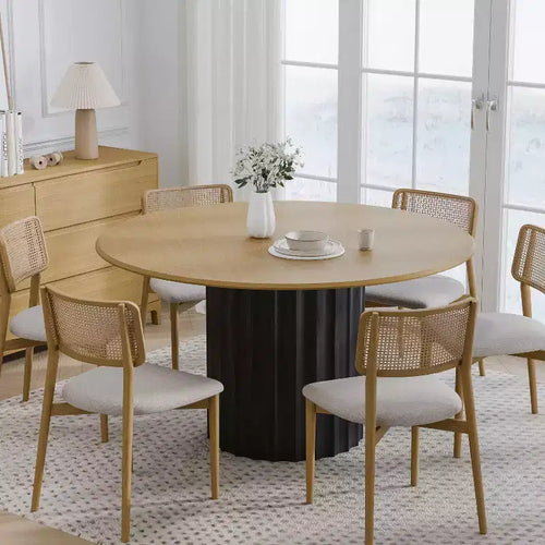PexFix 52 Wood Round Dining Table Kitchen Table for 4-6 with Arc-Shaped Edge Top & Fluted Pedestal for Living/Dining Room Coffee Office Natural