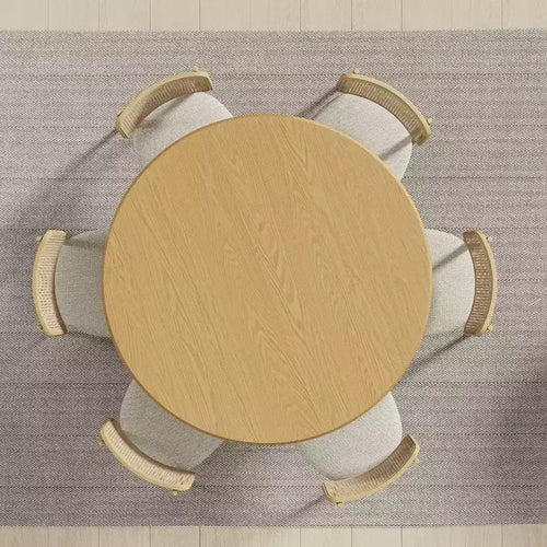PexFix 52 Wood Round Dining Table Kitchen Table for 4-6 with Arc-Shaped Edge Top & Fluted Pedestal for Living/Dining Room Coffee Office Natural