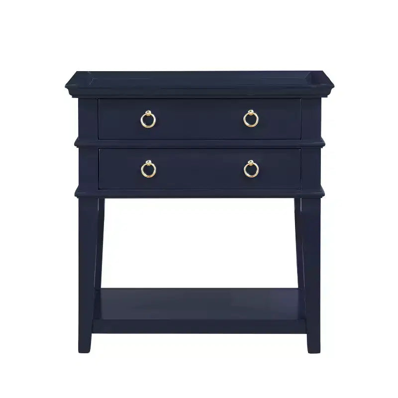 GDFStudio Declan Mid-Century Modern 26 2-Drawer Tray Top Nightstand with Open Shelf