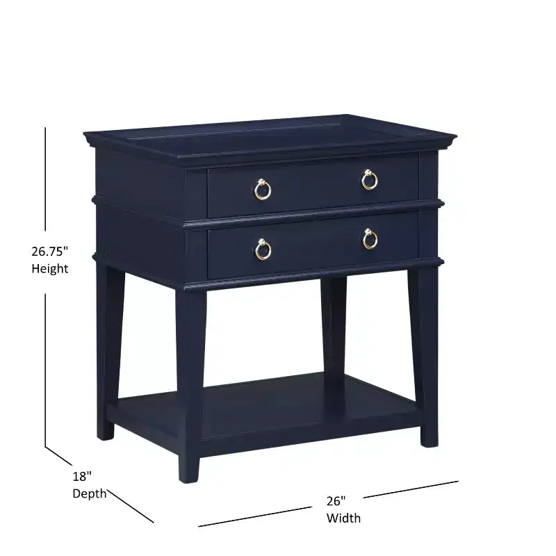 GDFStudio Declan Mid-Century Modern 26 2-Drawer Tray Top Nightstand with Open Shelf