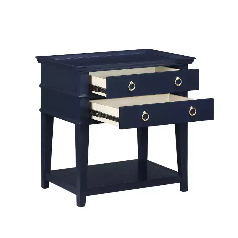 GDFStudio Declan Mid-Century Modern 26 2-Drawer Tray Top Nightstand with Open Shelf