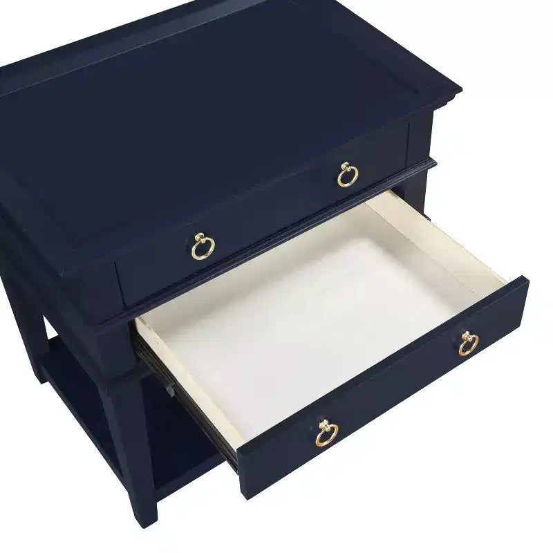 GDFStudio Declan Mid-Century Modern 26 2-Drawer Tray Top Nightstand with Open Shelf