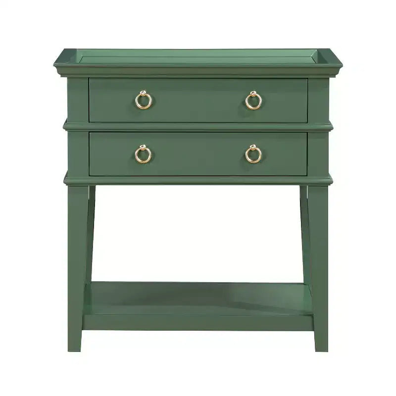 GDFStudio Declan Mid-Century Modern 26 2-Drawer Tray Top Nightstand with Open Shelf