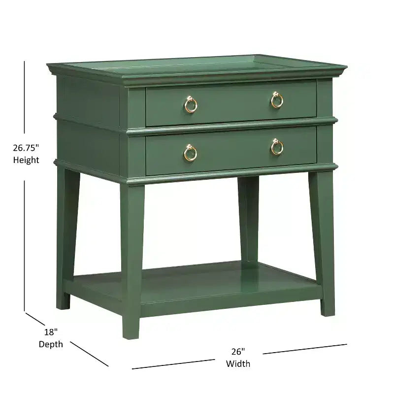 GDFStudio Declan Mid-Century Modern 26 2-Drawer Tray Top Nightstand with Open Shelf