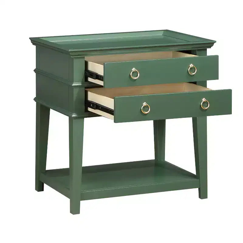 GDFStudio Declan Mid-Century Modern 26 2-Drawer Tray Top Nightstand with Open Shelf