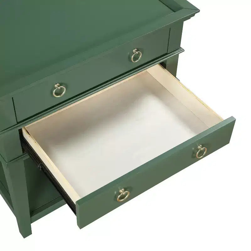 GDFStudio Declan Mid-Century Modern 26 2-Drawer Tray Top Nightstand with Open Shelf