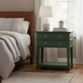 GDFStudio Declan Mid-Century Modern 26 2-Drawer Tray Top Nightstand with Open Shelf
