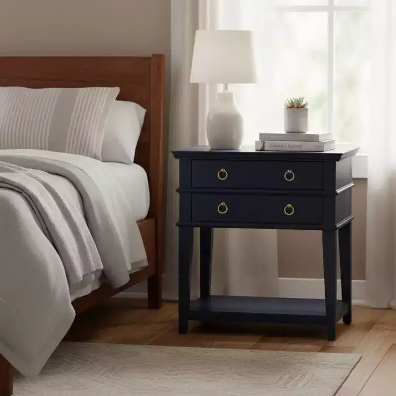 GDFStudio Declan Mid-Century Modern 26 2-Drawer Tray Top Nightstand with Open Shelf