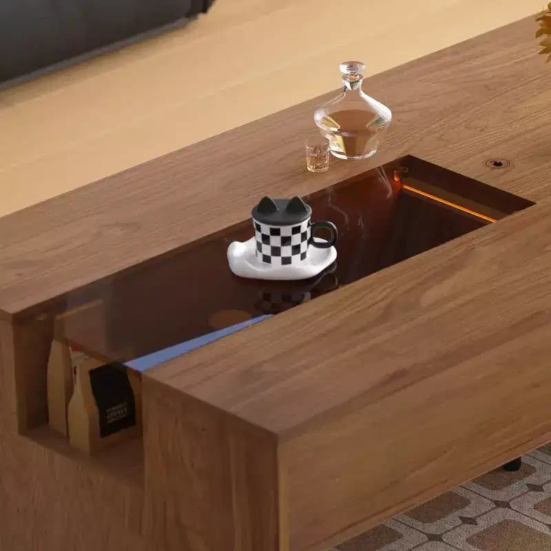 Luck Live Modern 51.1 Rectangular Coffee Table with LED Ambient Lights and Two Dust-Proof Storage Compartments Walnut Color