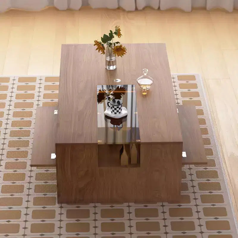 Luck Live Modern 51.1 Rectangular Coffee Table with LED Ambient Lights and Two Dust-Proof Storage Compartments Walnut Color
