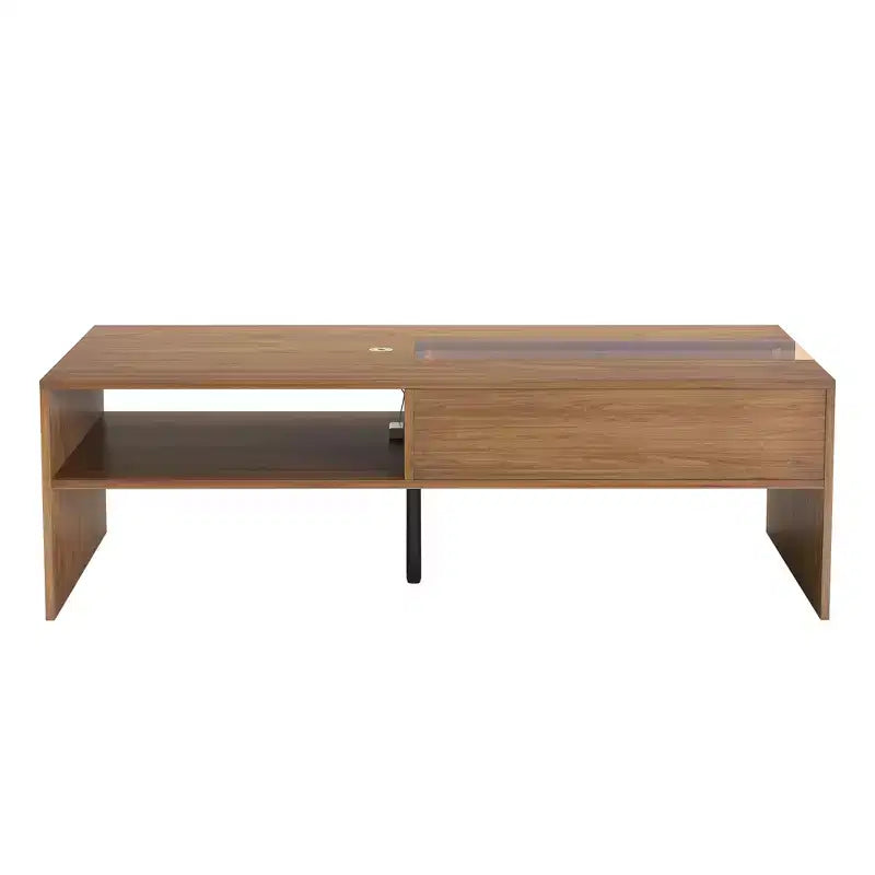 Luck Live Modern 51.1 Rectangular Coffee Table with LED Ambient Lights and Two Dust-Proof Storage Compartments Walnut Color