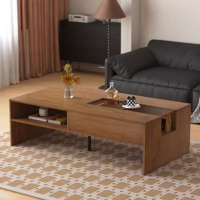 Luck Live Modern 51.1 Rectangular Coffee Table with LED Ambient Lights and Two Dust-Proof Storage Compartments Walnut Color