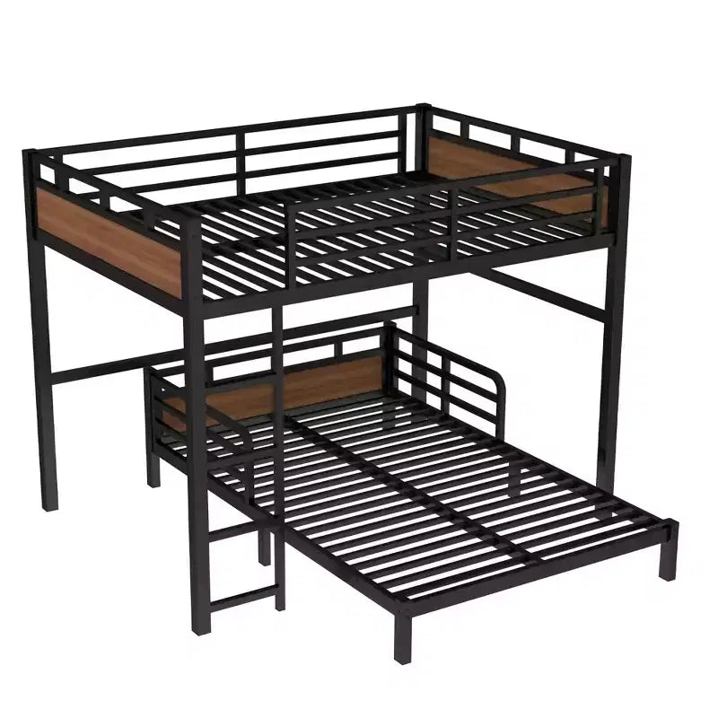Full over Full Metal Bunk Bed/Metal Loft Bed,Separable Bunk Beds,with Raised Security Fence,Walnut Color