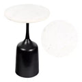 JONATHAN Y Pip 20.25 Classic Designer Metal Drink Table & Decorative End Table with White Marble Round Top & Bell Pedestal Base