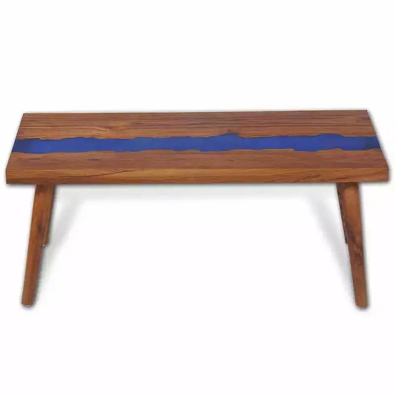 vidaXL Rectangular Coffee Table, Handmade, Solid Teak Wood, 39.4''x19.7''x15.8'', Brown and Blue