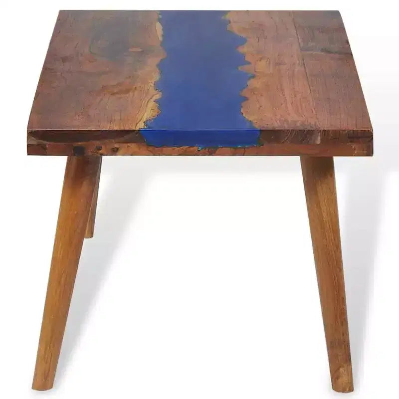 vidaXL Rectangular Coffee Table, Handmade, Solid Teak Wood, 39.4''x19.7''x15.8'', Brown and Blue