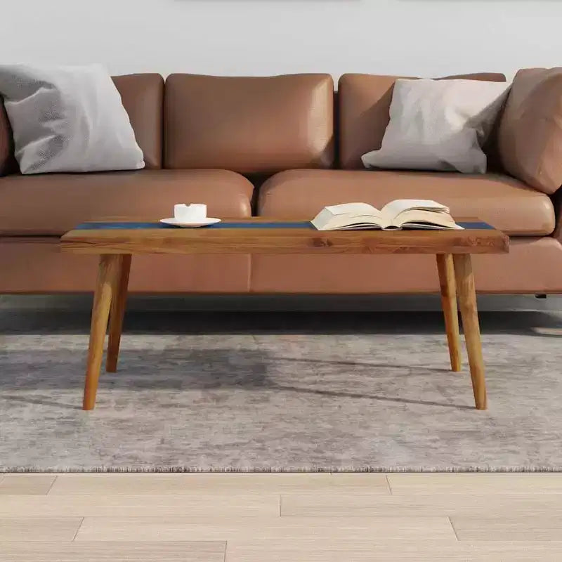 vidaXL Rectangular Coffee Table, Handmade, Solid Teak Wood, 39.4''x19.7''x15.8'', Brown and Blue