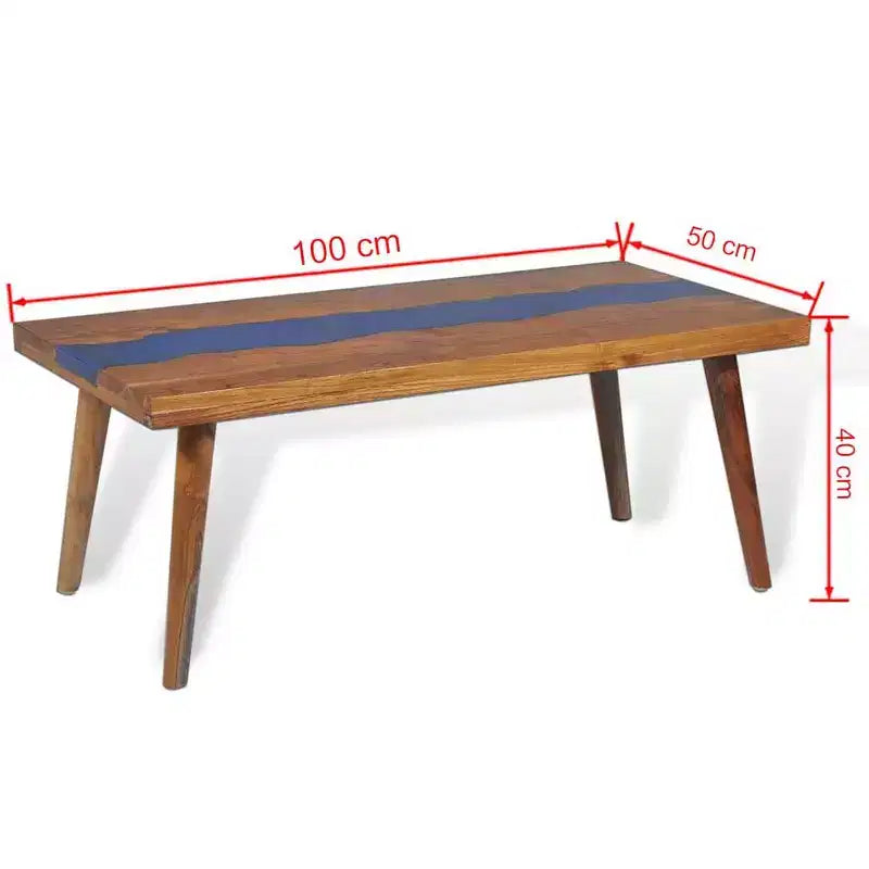 vidaXL Rectangular Coffee Table, Handmade, Solid Teak Wood, 39.4''x19.7''x15.8'', Brown and Blue