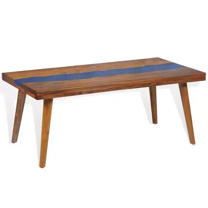 vidaXL Rectangular Coffee Table, Handmade, Solid Teak Wood, 39.4''x19.7''x15.8'', Brown and Blue
