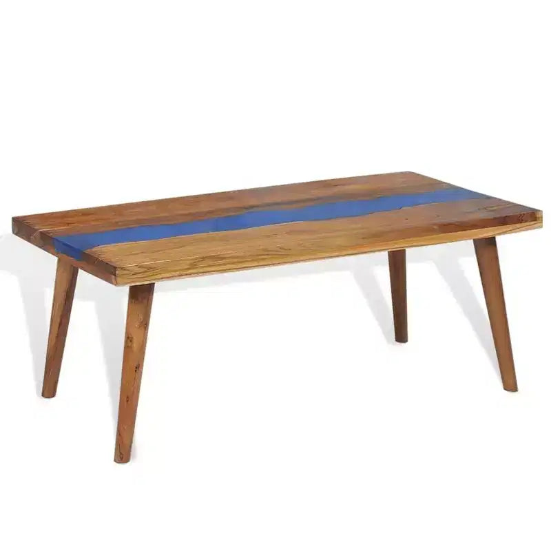 vidaXL Rectangular Coffee Table, Handmade, Solid Teak Wood, 39.4''x19.7''x15.8'', Brown and Blue