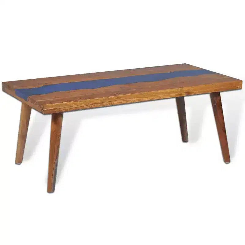 vidaXL Rectangular Coffee Table, Handmade, Solid Teak Wood, 39.4''x19.7''x15.8'', Brown and Blue