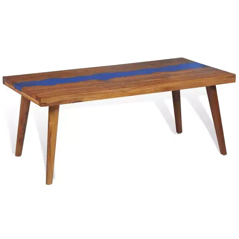 vidaXL Rectangular Coffee Table, Handmade, Solid Teak Wood, 39.4''x19.7''x15.8'', Brown and Blue