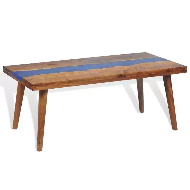 vidaXL Rectangular Coffee Table, Handmade, Solid Teak Wood, 39.4''x19.7''x15.8'', Brown and Blue
