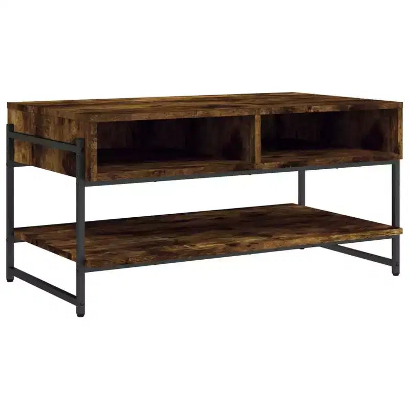 vidaXL Smoked Oak Engineered Wood Coffee Table - Rectangular Centerpiece for Living Room, Lounge with Metal Frame, Storage, and Adjustable Feet