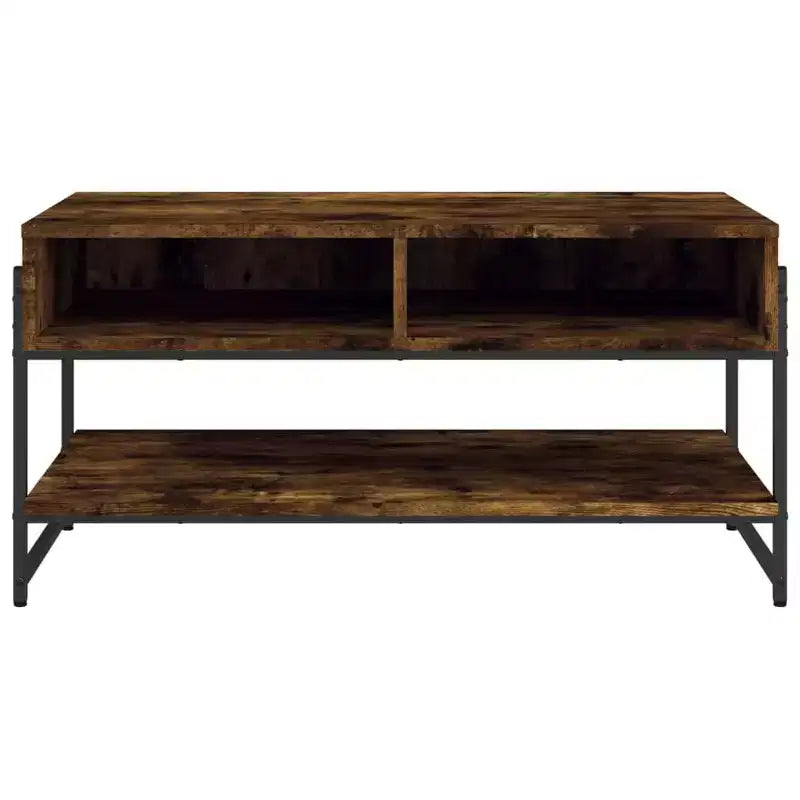 vidaXL Smoked Oak Engineered Wood Coffee Table - Rectangular Centerpiece for Living Room, Lounge with Metal Frame, Storage, and Adjustable Feet