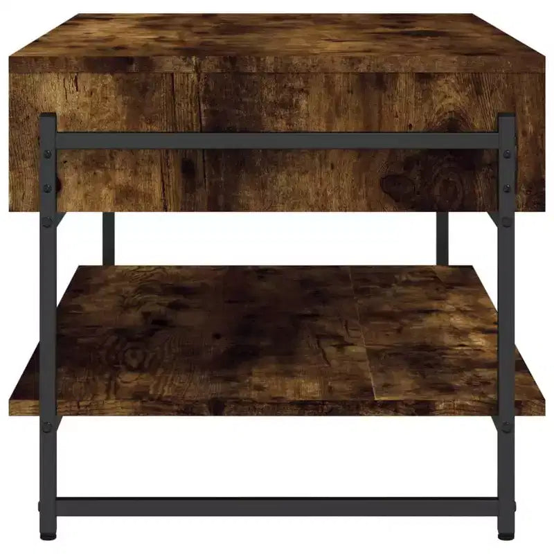 vidaXL Smoked Oak Engineered Wood Coffee Table - Rectangular Centerpiece for Living Room, Lounge with Metal Frame, Storage, and Adjustable Feet