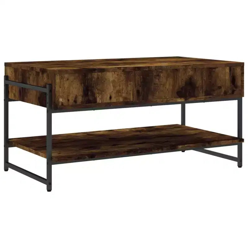 vidaXL Smoked Oak Engineered Wood Coffee Table - Rectangular Centerpiece for Living Room, Lounge with Metal Frame, Storage, and Adjustable Feet