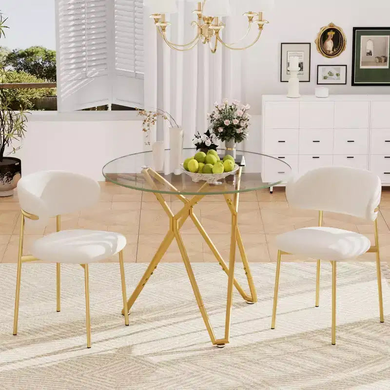 Okak 35.4/47/70IN Round Tempered Glass Dining Table for 4 People, Space-Saving Kitchen Table with Metal Legs, Dinner Table for Living Room, Kitchen