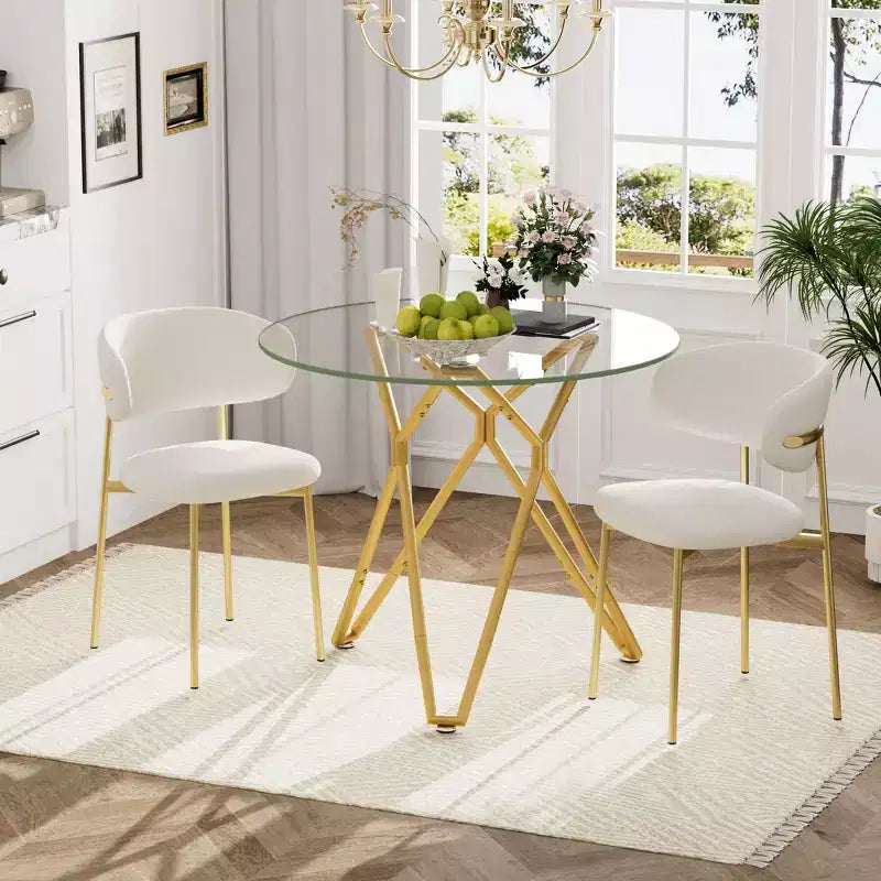 Okak 35.4/47/70IN Round Tempered Glass Dining Table for 4 People, Space-Saving Kitchen Table with Metal Legs, Dinner Table for Living Room, Kitchen