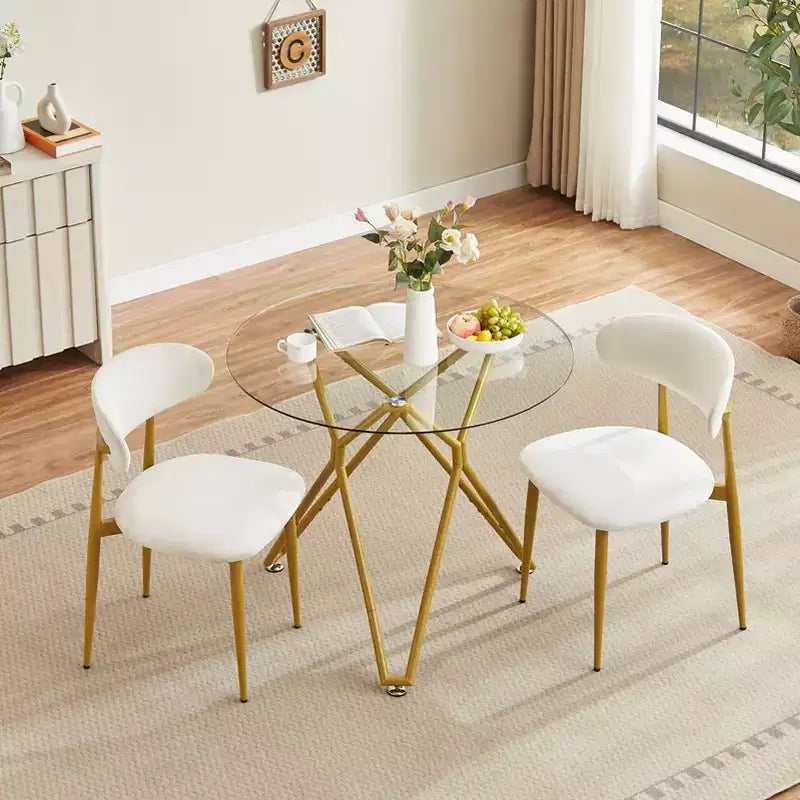 Okak 35.4/47/70IN Round Tempered Glass Dining Table for 4 People, Space-Saving Kitchen Table with Metal Legs, Dinner Table for Living Room, Kitchen