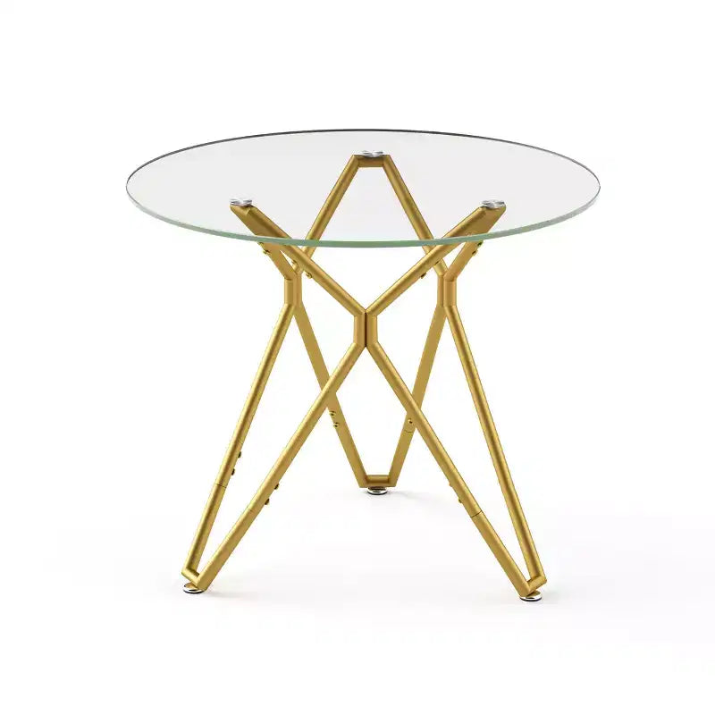 Okak 35.4/47/70IN Round Tempered Glass Dining Table for 4 People, Space-Saving Kitchen Table with Metal Legs, Dinner Table for Living Room, Kitchen