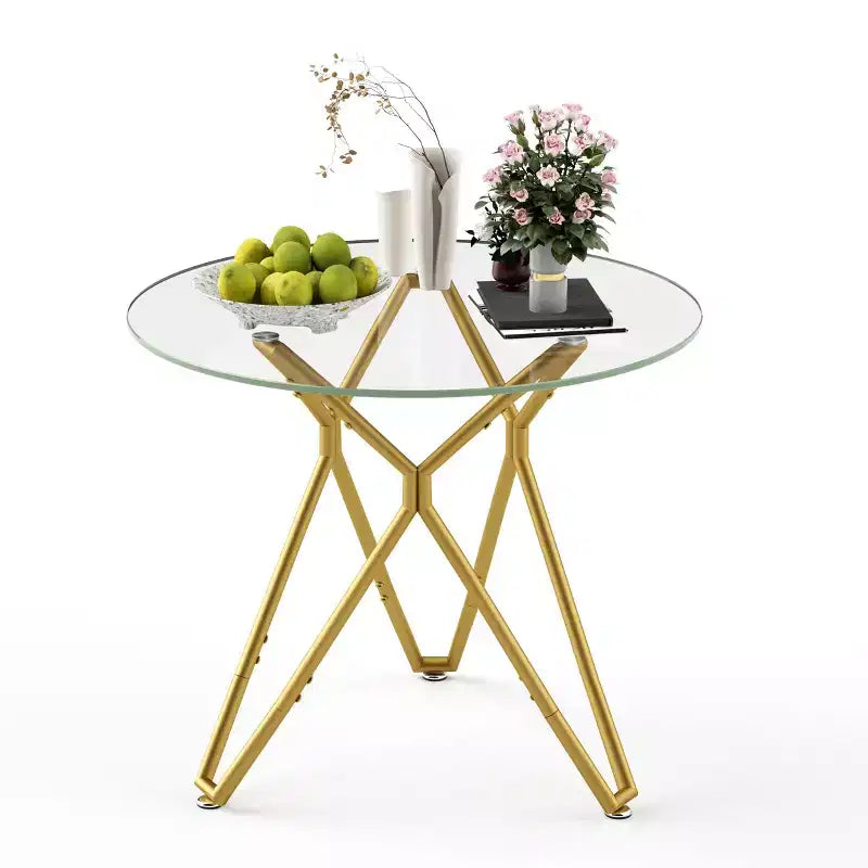 Okak 35.4/47/70IN Round Tempered Glass Dining Table for 4 People, Space-Saving Kitchen Table with Metal Legs, Dinner Table for Living Room, Kitchen