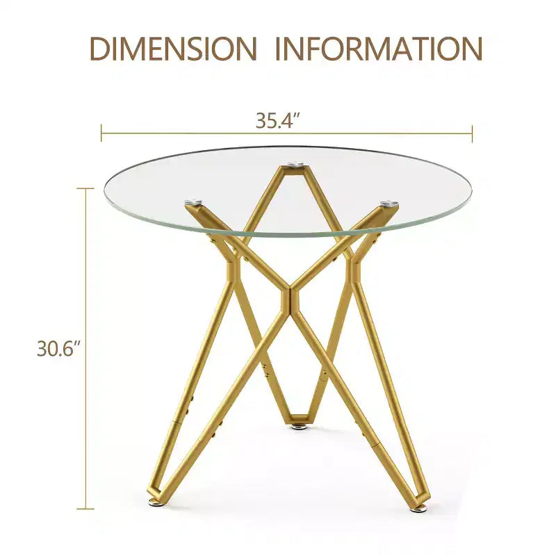 Okak 35.4/47/70IN Round Tempered Glass Dining Table for 4 People, Space-Saving Kitchen Table with Metal Legs, Dinner Table for Living Room, Kitchen