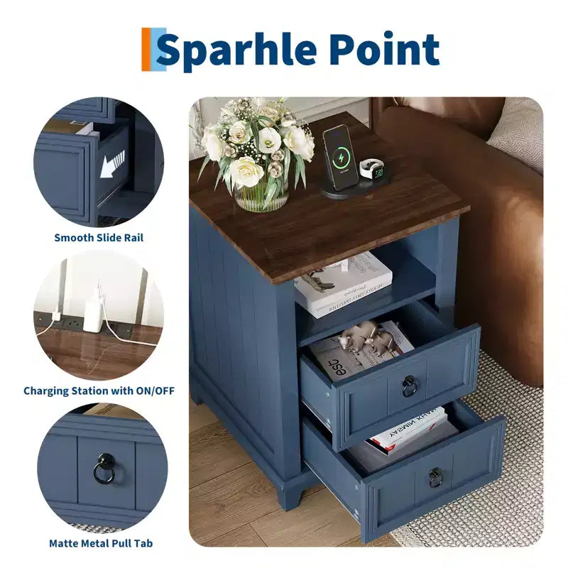 18 Modern Nightstand, 2 Drawer Bedside Table with Open Shelf, Sofa Side Table for Small Spaces, Wooden End Table for Living Room Bedroom