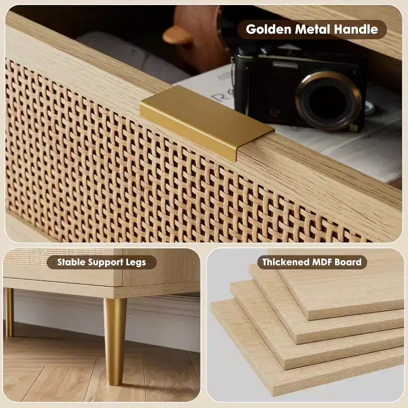 Acekool 7 Drawer Rattan Dresser for Bedroom, Tall Chest of Drawers with Wide Top, Storage Organizer