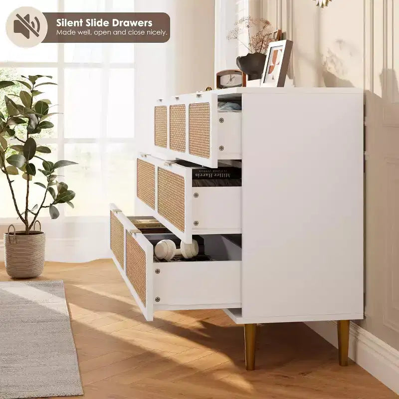 Acekool 7 Drawer Rattan Dresser for Bedroom, Tall Chest of Drawers with Wide Top, Storage Organizer