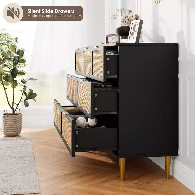 Acekool 7 Drawer Rattan Dresser for Bedroom, Tall Chest of Drawers with Wide Top, Storage Organizer