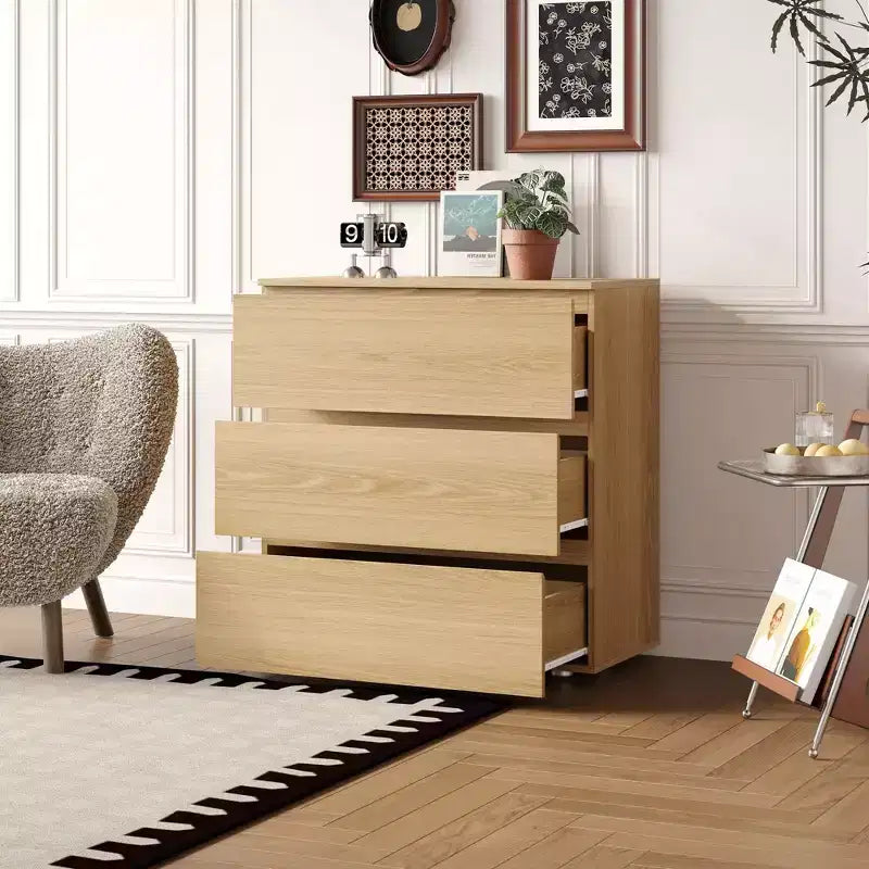 Famapy 3 - Drawer Cabinet Dresser Chest,Large Nightstand: Sleek Design, Ample StorageIdeal for Home