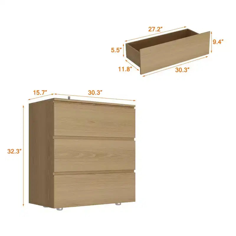 Famapy 3 - Drawer Cabinet Dresser Chest,Large Nightstand: Sleek Design, Ample StorageIdeal for Home