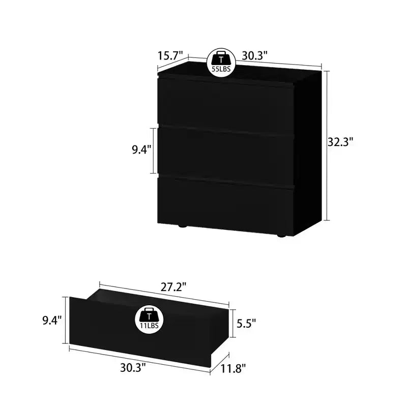 Famapy 3 - Drawer Cabinet Dresser Chest,Large Nightstand: Sleek Design, Ample StorageIdeal for Home