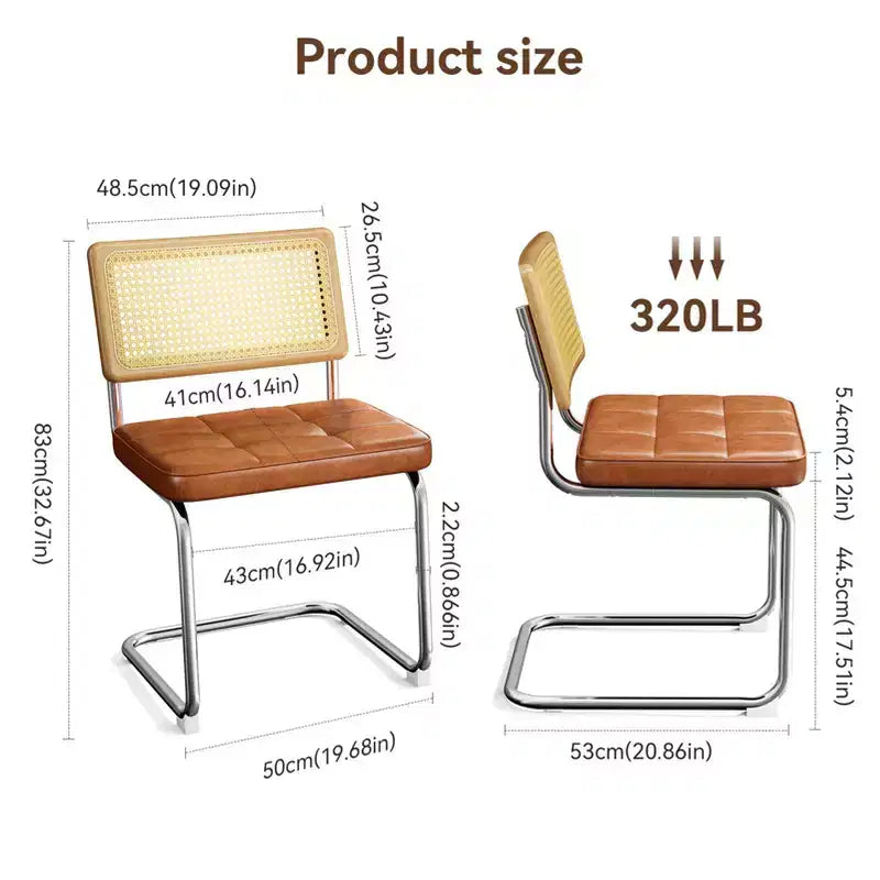 Okak Mid Century Breuer Designed Rattan Back Dining Chairs for Kitchen Dining Room,Faux Leather Upholstered Seating Dining Chair Set