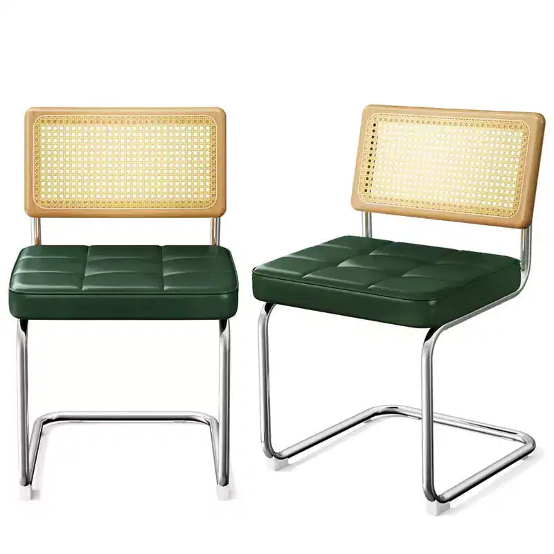 Okak Mid Century Breuer Designed Rattan Back Dining Chairs for Kitchen Dining Room,Faux Leather Upholstered Seating Dining Chair Set