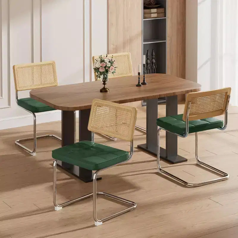 Okak Mid Century Breuer Designed Rattan Back Dining Chairs for Kitchen Dining Room,Faux Leather Upholstered Seating Dining Chair Set